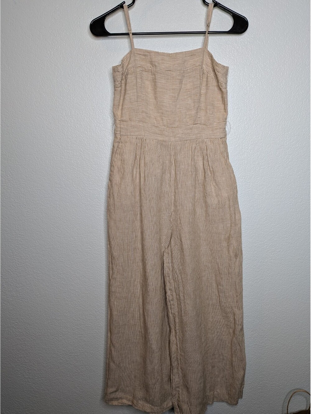 J.Crew Beige Striped Linen Wide Leg Jumpsuit Size 00